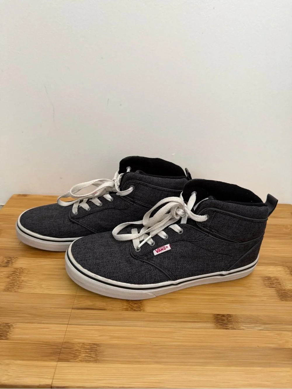 Boys Vans Dark Gray Mid-Top Canvas Sneakers with White Laces